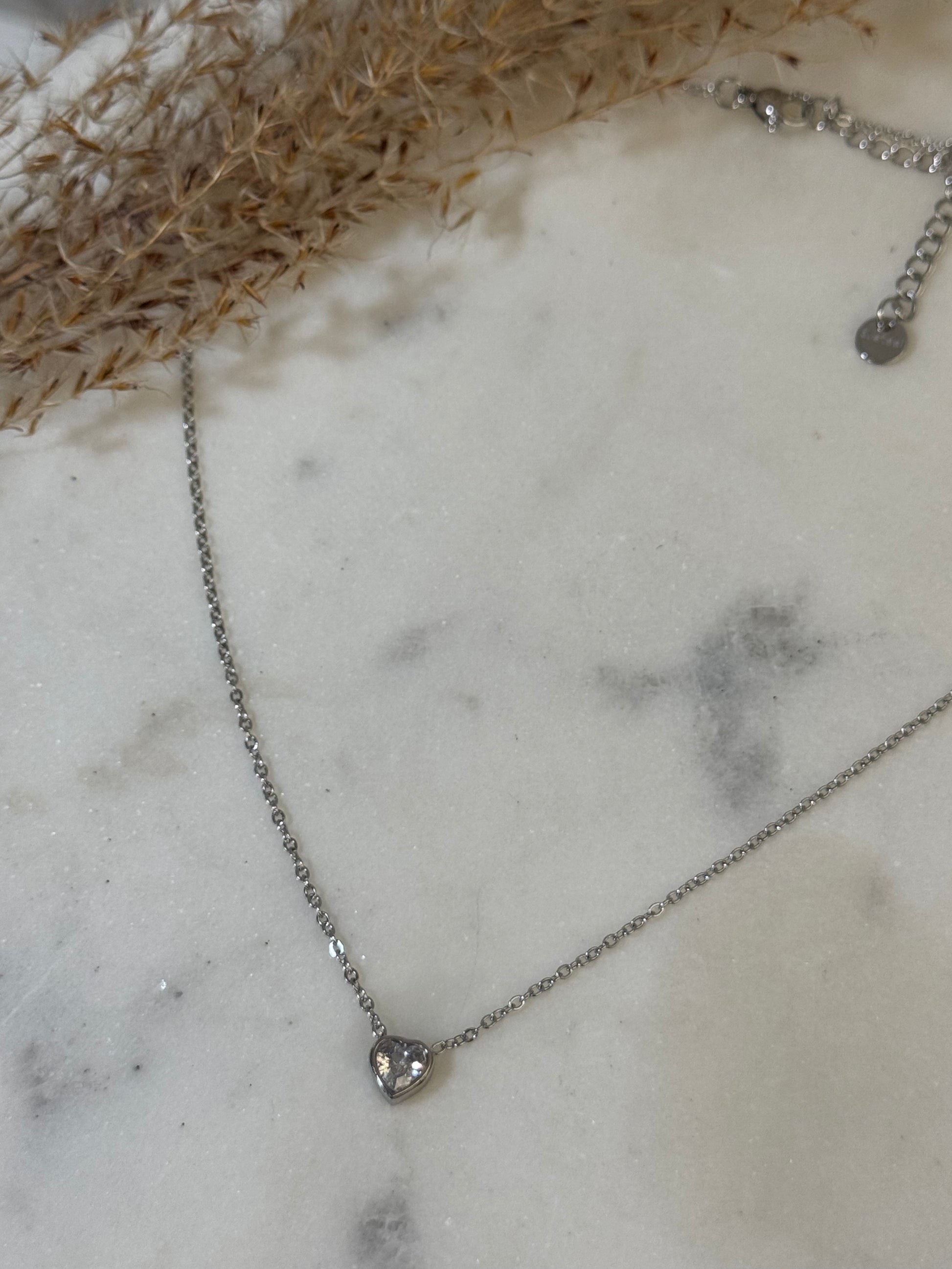 Silver Delicate Heart Diamond Necklace