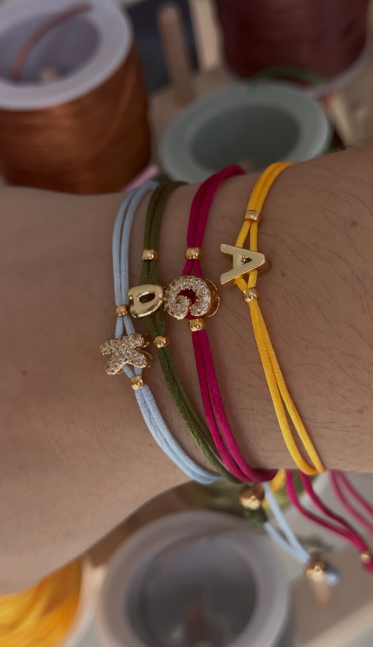 Initial Bubble Diamond Silk Cord Bracelet