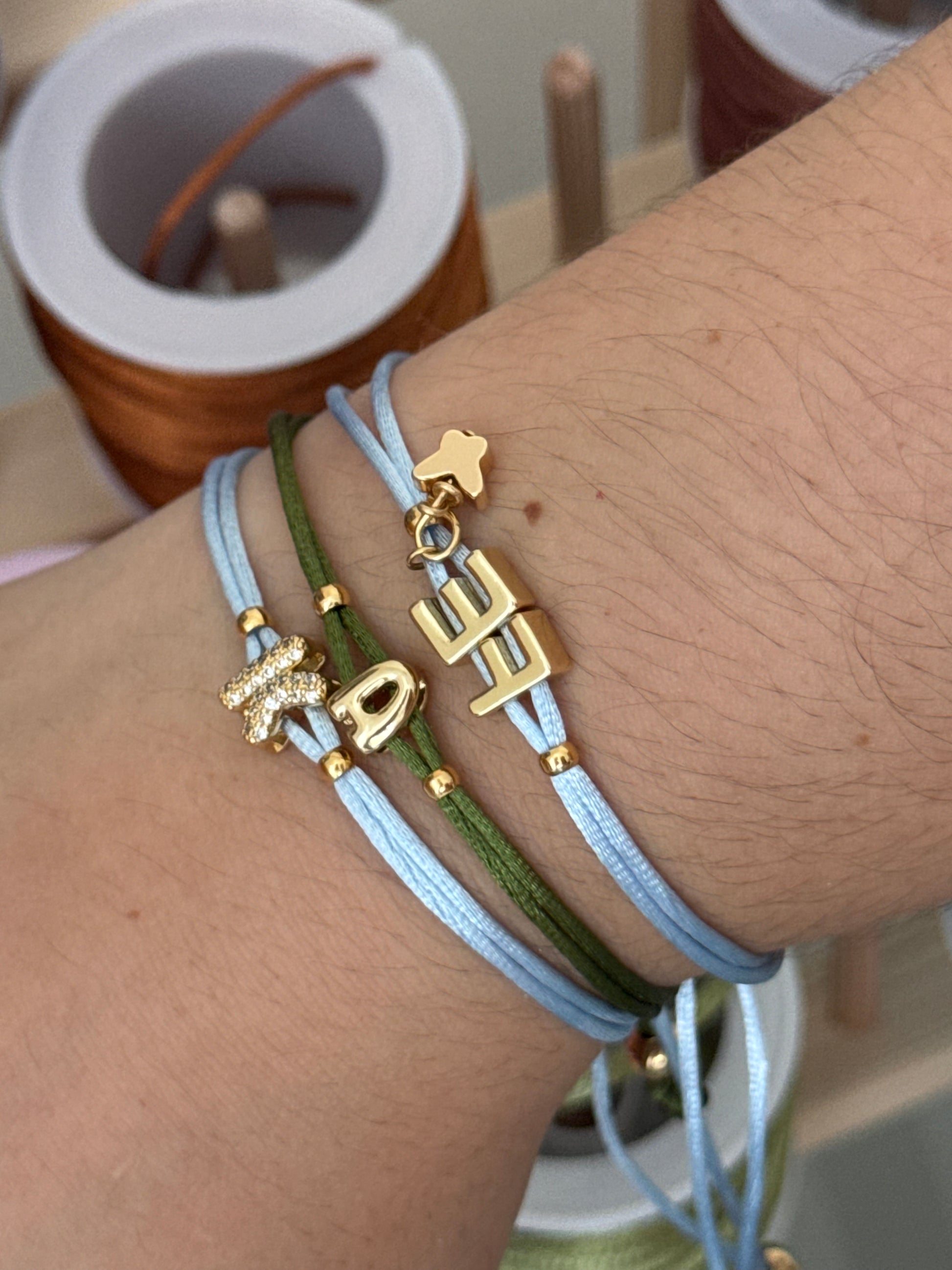 Initial Bubble Diamond Silk Cord Bracelet